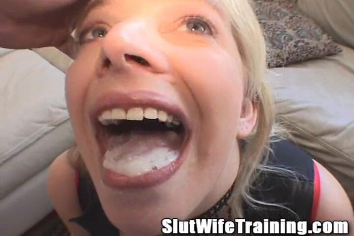 Slut wife training: Blonde Swallows Sperm Wifey Cock Loads Jizz Gulping BBW Whore!