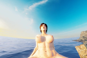 VReal_18K: Lara Croft își petrece minunatul accent britanic în aer liber într-un țărm sub un...