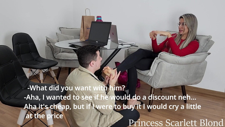 Queen Lytta ballbusting and cum lick: Princezna Scarlett Blond - Sexy kancelářská pracovnice dominuje a Friendzone loser...