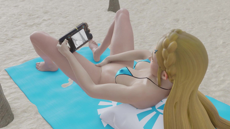 Velvixian 3D: Zelda masturbeert op het strand