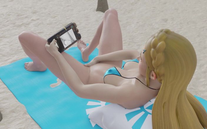 Velvixian 3D: Zelda masturbiert am strand