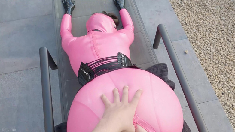 Cristal Kinky: Cristal Kinky Pink Rubber Doll Getting Fucked Outdoors POV
