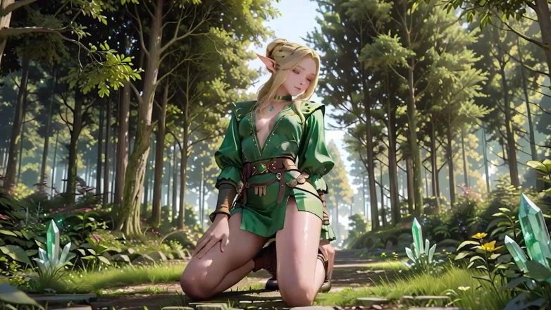 Seraphina Vale: Forest Elf Queen! Melutut di bawah cahaya matahari yang dappled,...