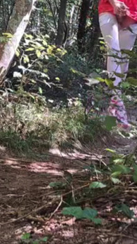 Outdoor Exhibition In The Woods Pink Heels White Stockings And Latex Mini Skirt