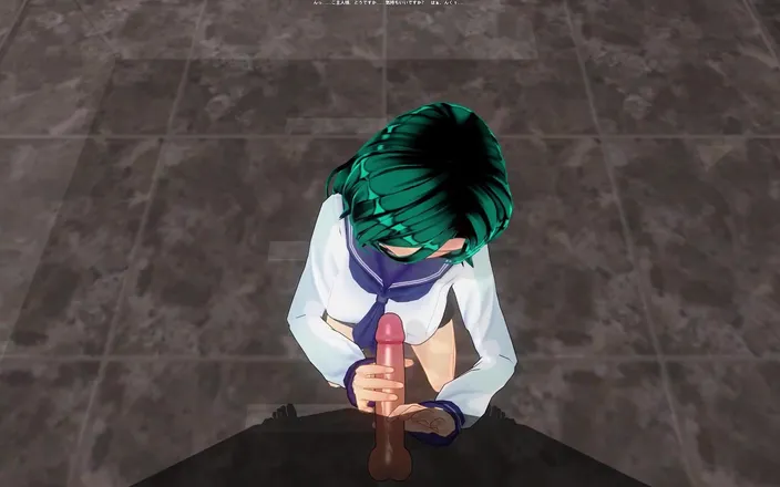 H3DC: 3D Hentai Girl with Blue Hair Jerks off a Guy...