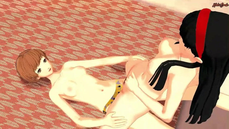 Hentai Smash: 十代の里中ストラップオンは彼女がオーガズムに達するまでYukiko A.をファック - ペルソナ4レズビアン変態
