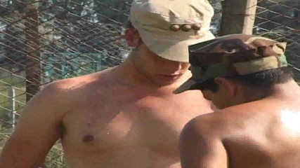 Straight fucking boy in uniform: Fucked by 2 military outdoor