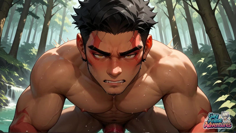 Gay Anime Adventures: Svalnatý chlap předvádí svůj výstřik v lese ošukané sluncem v...