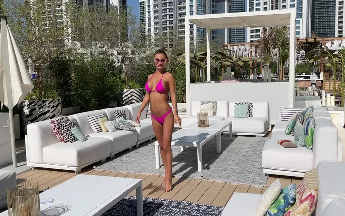Monika Fox: Monika Fox Poses in Pink Bikini and Swims in Pool...