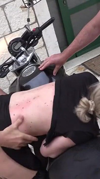 Skinny Sunny Sun Threesome on Motorbike
