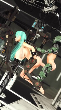 Sex in einem raumschiff. Vollbusiges weltraum-mädchen in handschellen wird von sexroboter im labor hart gefickt
