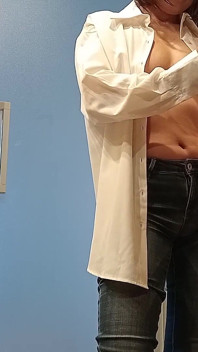 Takes off Her Underwear and Puts on Skinny Jeans and Shirt