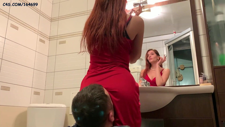 Petite Princesses Femdom: Mistress Sofi in red dress use chair slave - ignore facesitting...