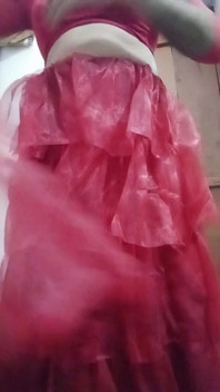 Indian Gay Crossdresser Bottom Pressing and Playing with Her Big Boobs in Red Gown Real Homemade Sex