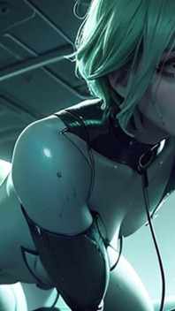 Nue dans un monde futuriste rempli de robots
