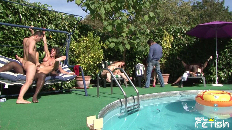 Inter-racial: Four MILFs get hard DP from horny guys outdoor after...