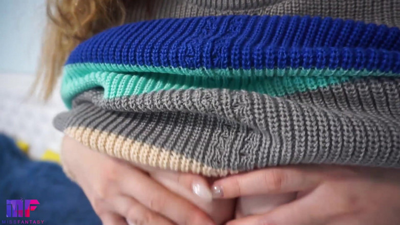 Miss Fantasy: Sexy babe in sweater with wet pussy