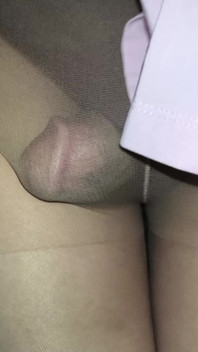 Sissy Cums a Lot Through the Stepsister's Nude Pantyhose in Her Pink Skirt and Red Sheer Thong