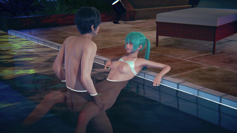 Waifu club 3D: Miku spuszcza się w basenie z dużego kutasa