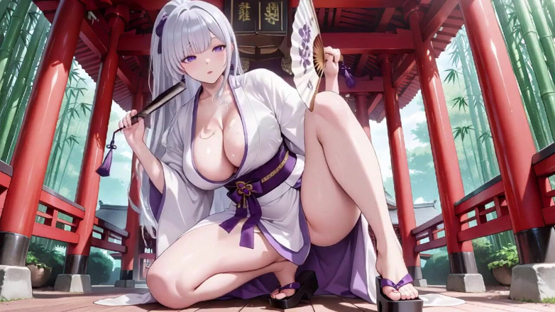 Tay Swift X: 银发熟女神社的秘密！半解开按钮的白色和服，跪着的姿势和激烈的眼神交流。