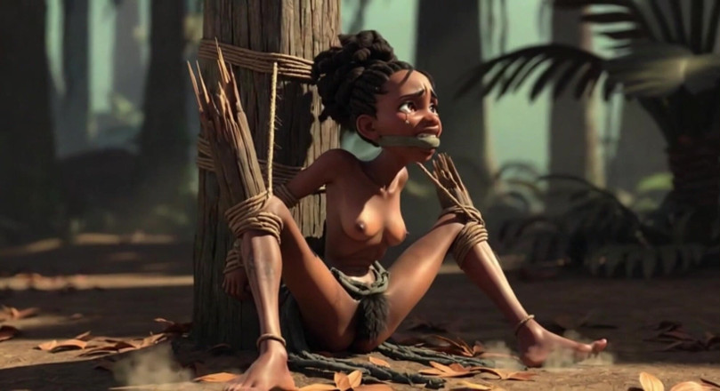 Anime Hentai: African Girl Bound in Rope Bondage - Hairy Wet Pussy Craving...