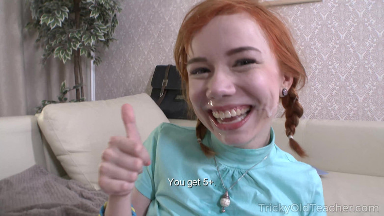 Tricky Old Teacher: Red-haired Babe Teases Old Teacher with a Tail Under Her...