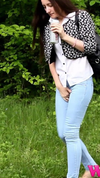 Diana Tries to Hold Her Pee Grabbing Her Crotch While She Is on a Walk Trough a Forest