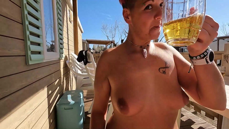 bekycarril: Outdoor Blowjob in a Camping on the Terrace While Sipping