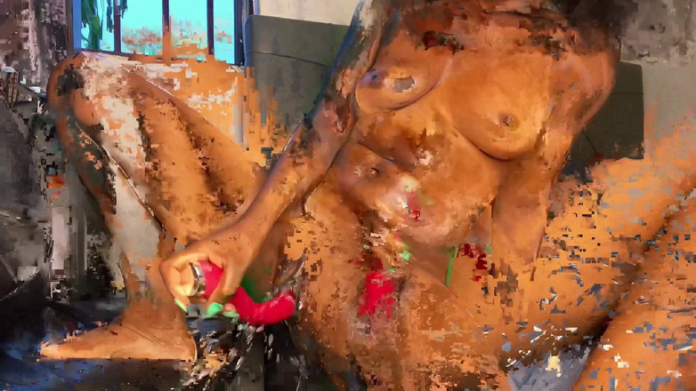 Perfectdime: Štíhlá tlustá ebenová holka šuká její krémovou kundičku a stříká