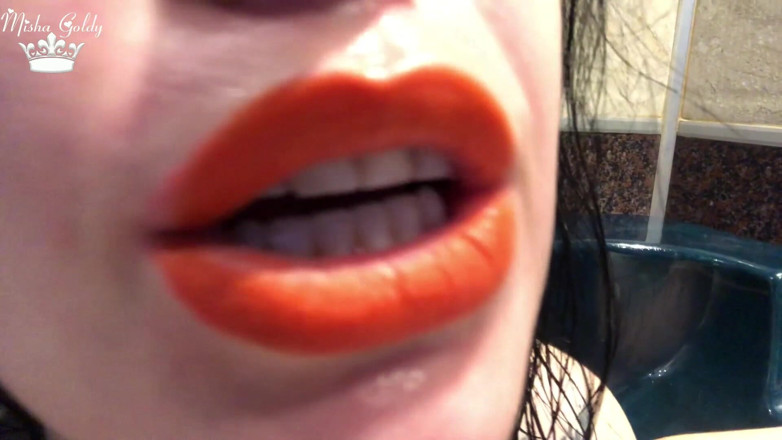 Goddess Misha Goldy: Orange lips &amp; wet hair fetish