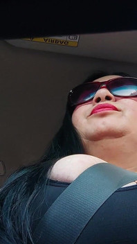 Traveling Stepmom, Solo Fans in Slow Motion, in the Car Big Tits