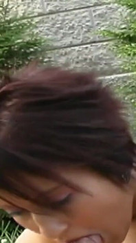 Horny slut masturbates in the garden before getting fucked by her horny man
