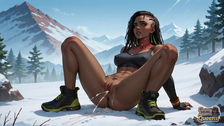 Ebony Anime Queens: Awek sweetie hitam dapat semua empat di atas gunung Snowy,...