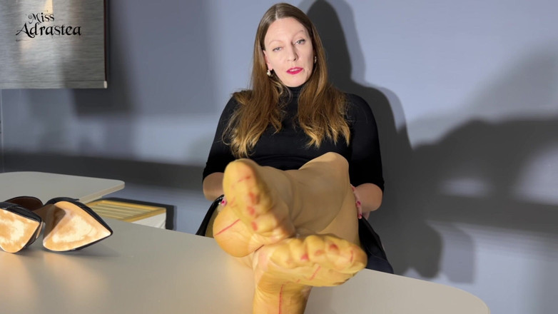 Miss Adrastea: Sniff My Wrinkled Soles and Cum on My Command! - Pantyhose...