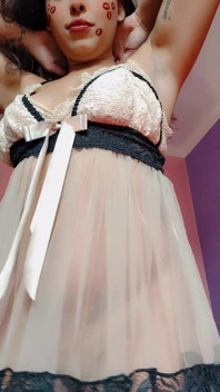 Brunette in Transparent Nightgown Without Panties