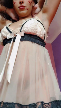 Brunette in Transparent Nightgown Without Panties
