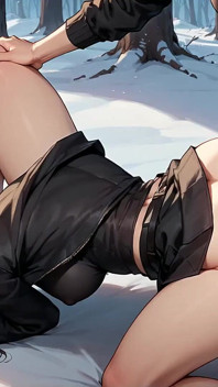 Bintang bokep super hot dengan rambut ebony dan biru lagi asik posisi fours on the fours di hutan bersalju
