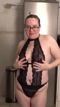 Sexy Stripping in Black Lace Lingerie with Vibrator