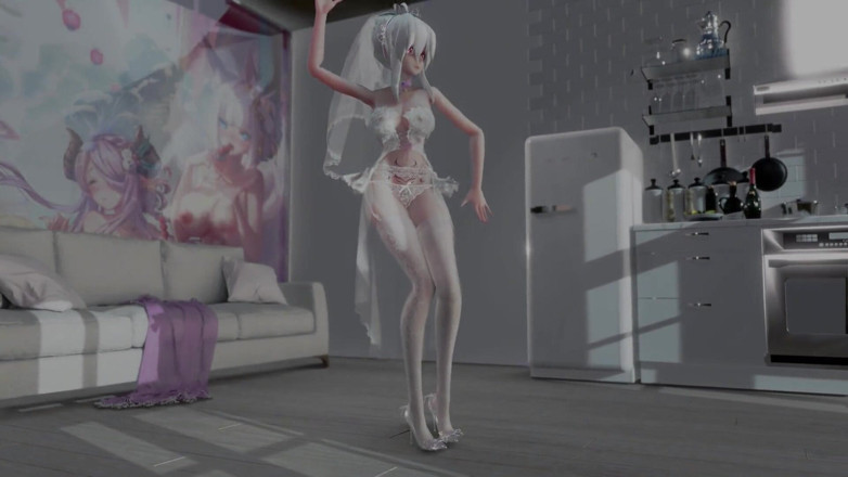 MikuMotion: Ik kan me niet tegenhouden met witte netkousen; Erotische trouwjurk;...