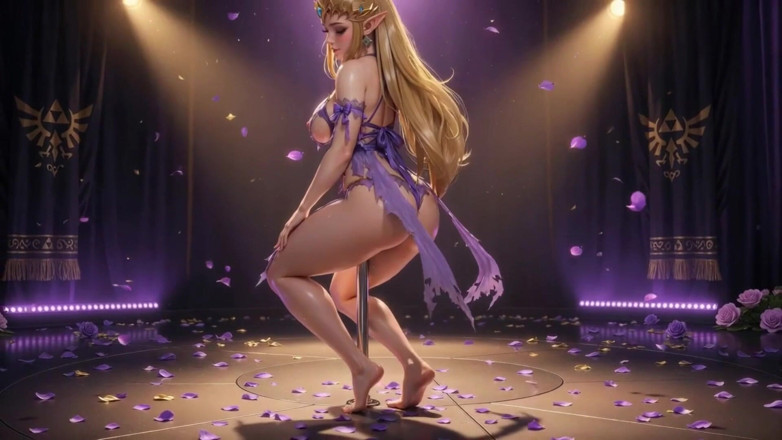 Ianimedia: Cachonda Zelda Pole Dance - Cuerpo Brillante Aceitado Y Ahegao