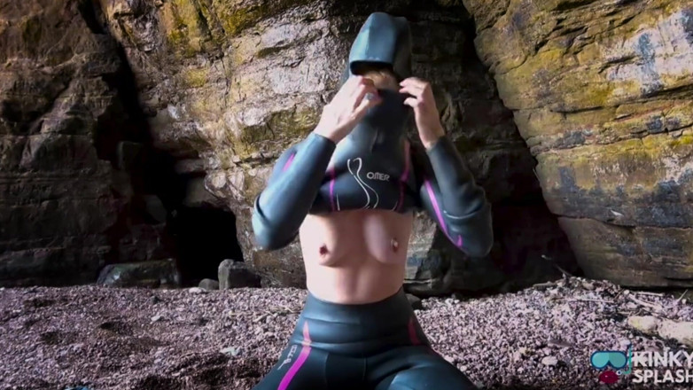 UKCuteGirl Lucy Lauren: Shiny Rubber Wetsuit Tease in Private Cave