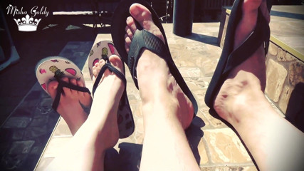 Goddess Misha Goldy: Outdoor flip flop dangle with alpha