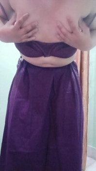 Indian Crossdresser Gaurisissy Feeling Horny in Purple Saree Looking and Fucking Like a Housewife