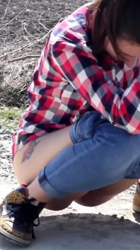 Shy Teen Pee on a Dirt Road