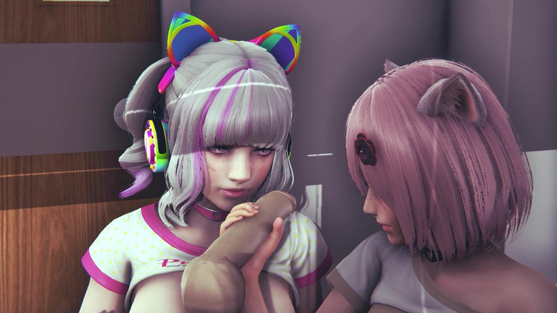 Waifu club 3D: Две студентки лижут член учителя за оценку