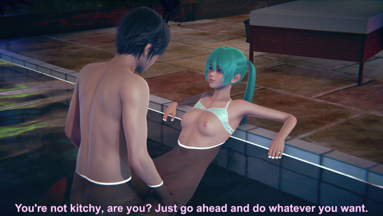 Waifu club 3D: Miku stříká v bazénu z velkého ptáka