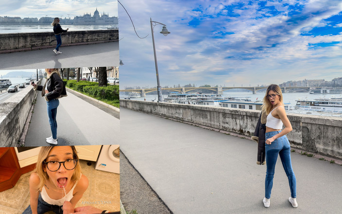 AproductionA: Budapest lagi asik muasin memeknya pakai celana jins di jalanan...