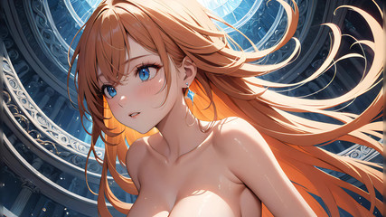 LustRender: Schwereloses spiel - ai mädchen blinzelt sanft, während ihre haare in...