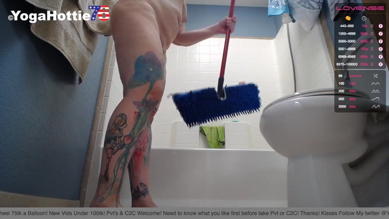 Yoga Hottie76: Cleaning bathroom naked part 2