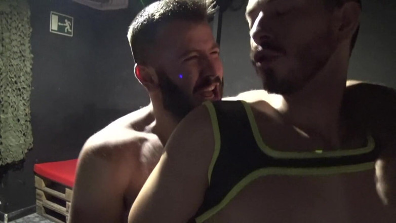 SPAIN BAREBACK CRUISING IN BACKROOM: Ayto fucked raw by Jess and Leo Grin